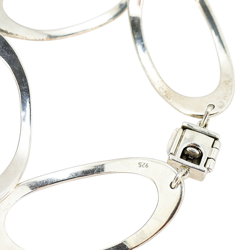 Modernist Sterling Silver Open Oval Link Bracelet – 7.75”, 24.6G