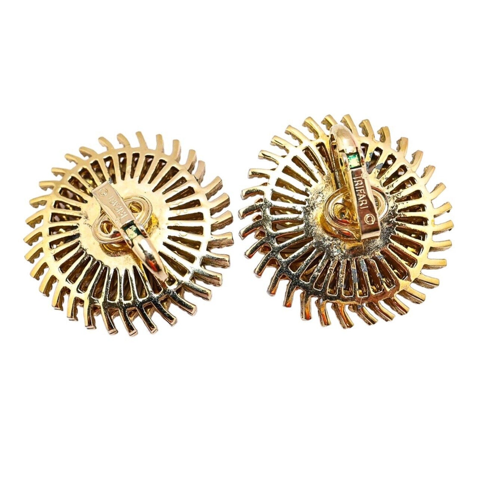 Crown Trifari Modernist Gold Tone Clip On Earrings