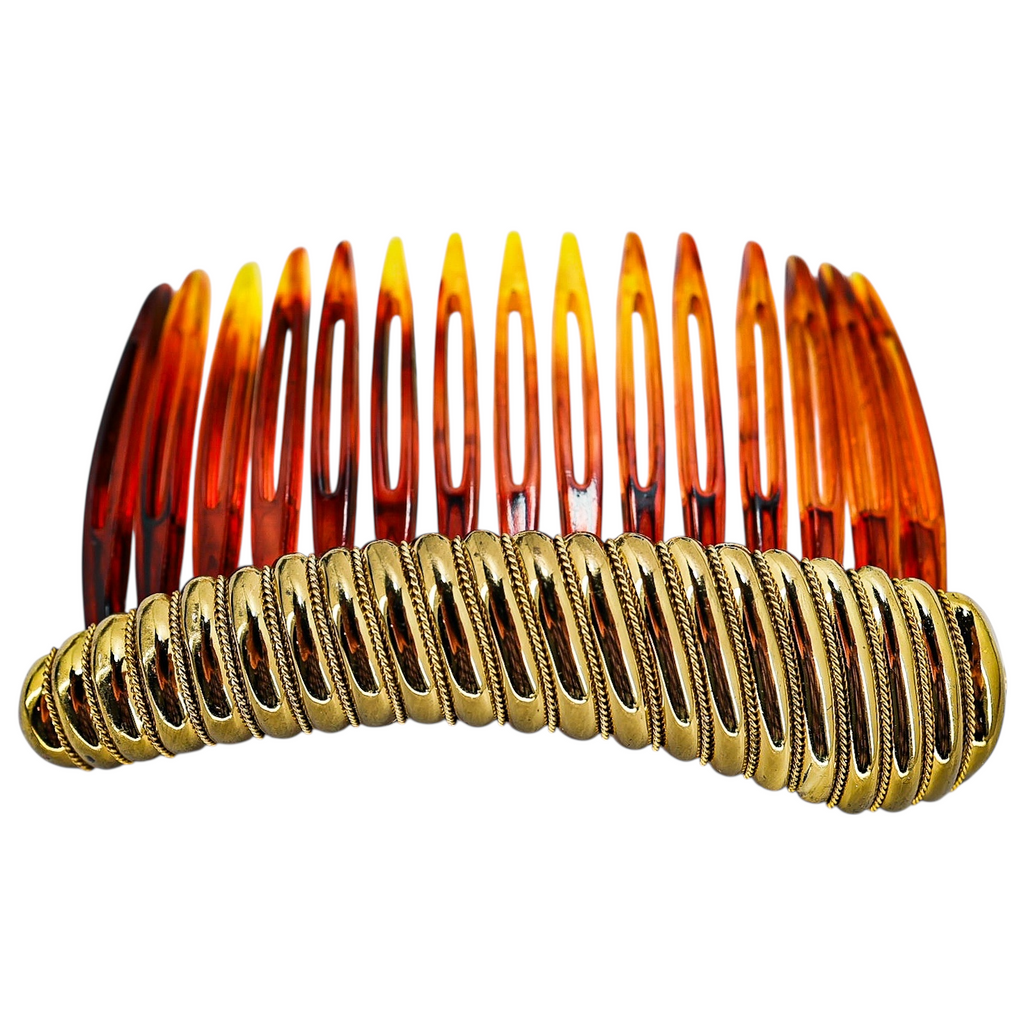Paris Diffusion 1979 Tortoiseshell & Gold Twisted Rope Hair Comb