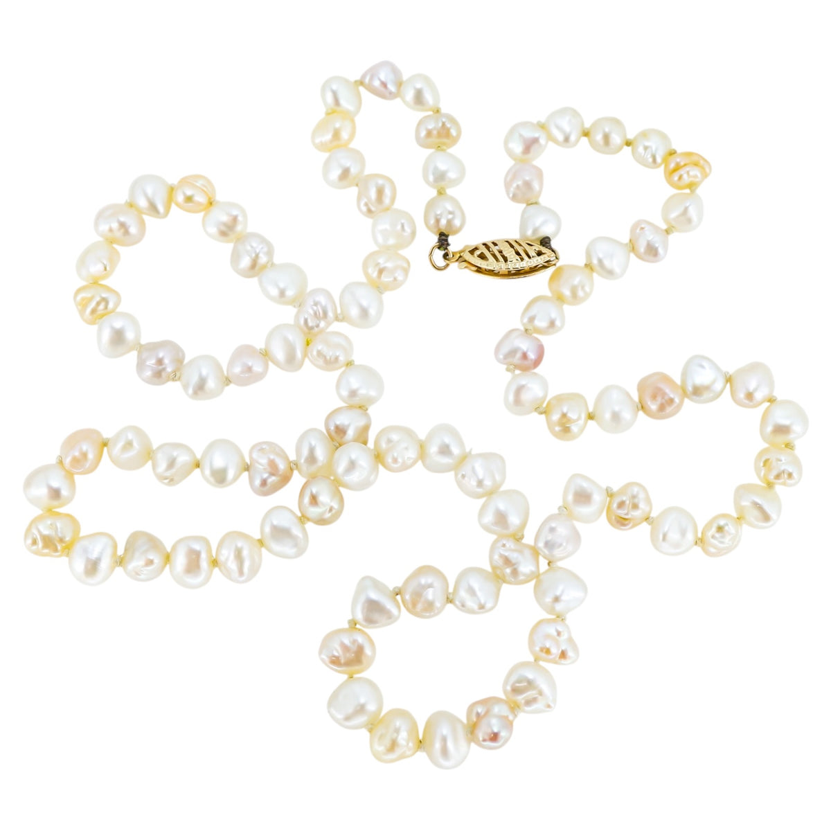 Vintage Baroque Cultured Pearl Necklace 19” 4–5mm Pearls Gold Clasp