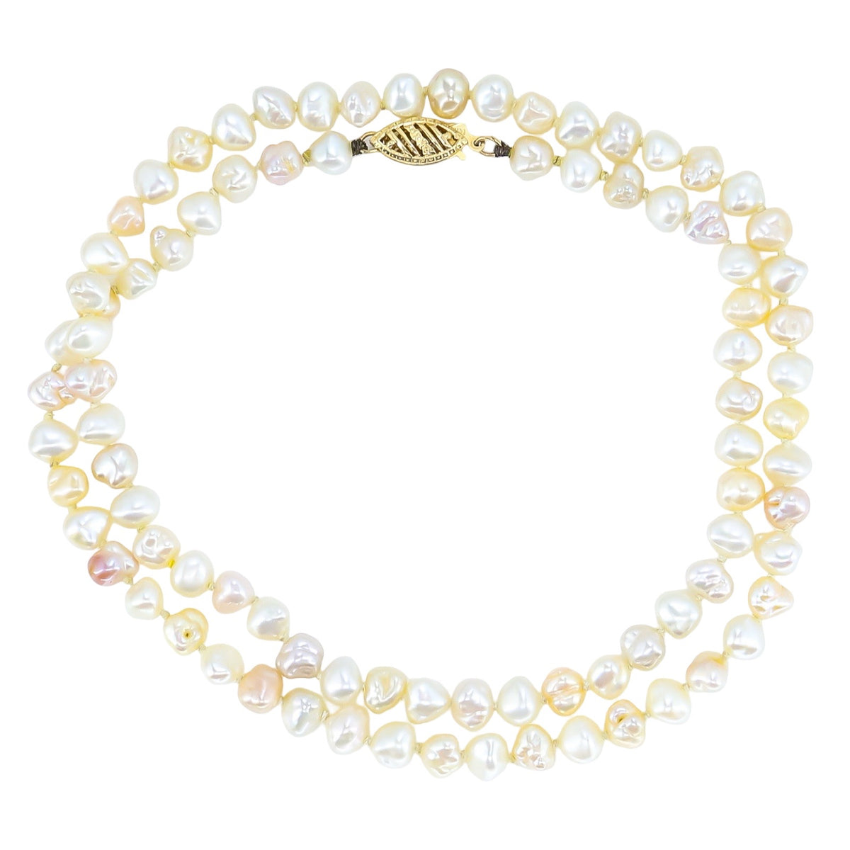 Vintage Baroque Cultured Pearl Necklace 19” 4–5mm Pearls Gold Clasp