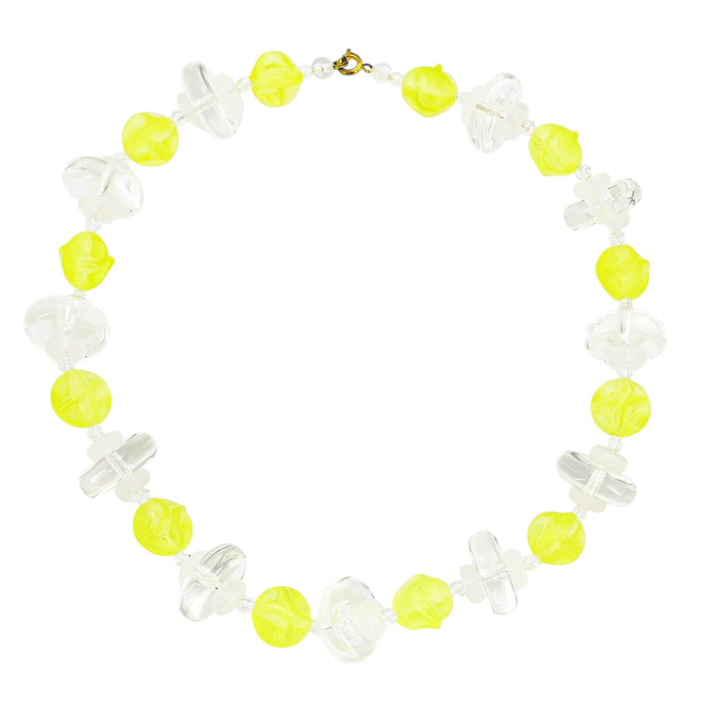 Vintage Cellulose Acetate Necklace Clear Yellow Mod Retro - Chunky
