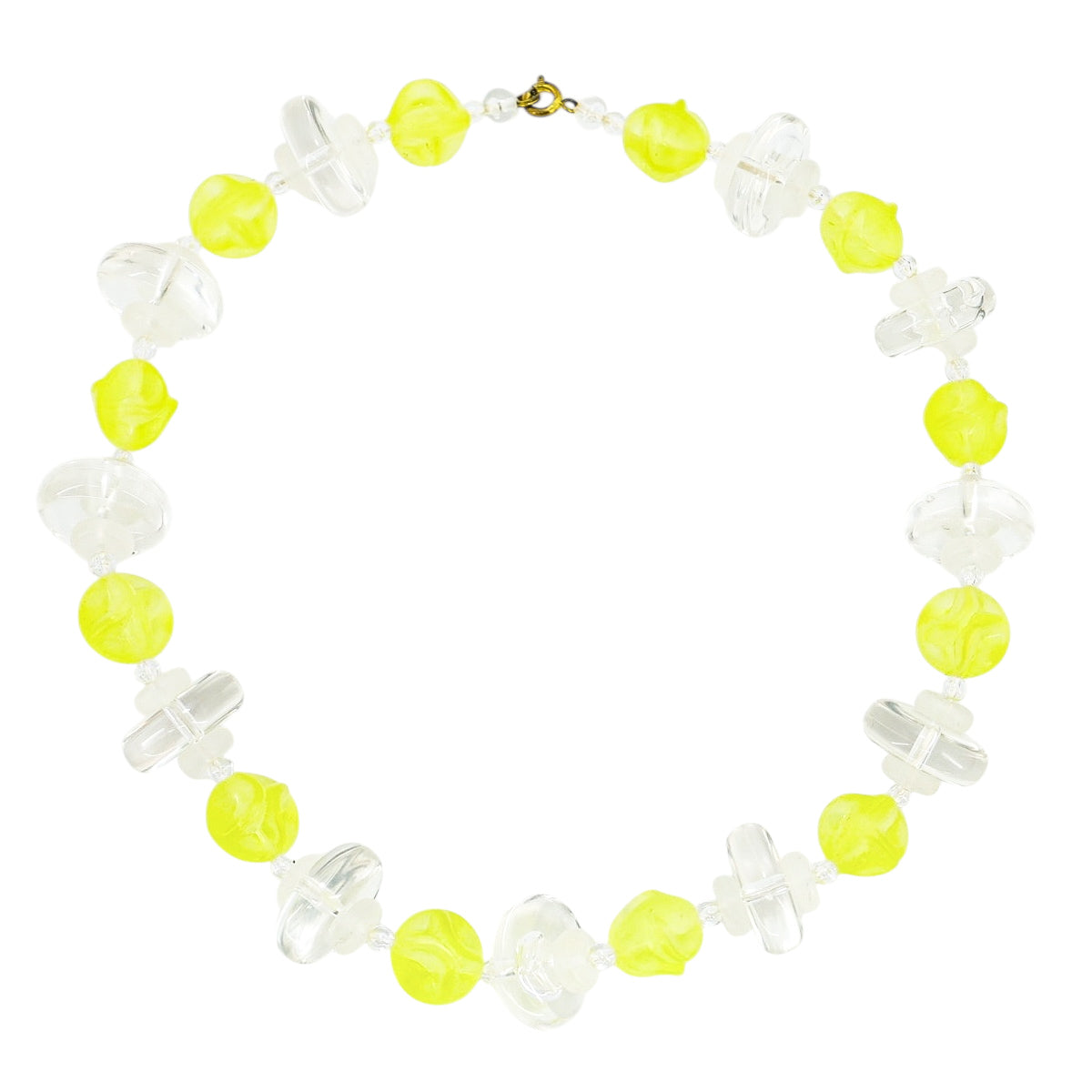 Vintage Cellulose Acetate Necklace Clear Yellow Mod Retro - Chunky