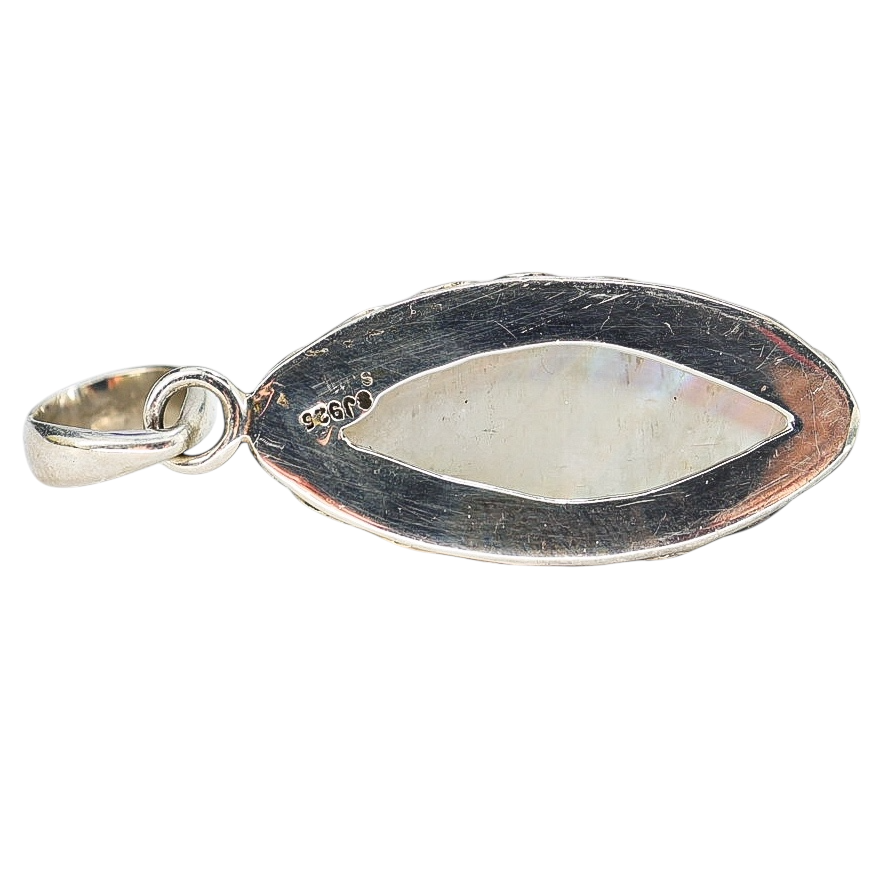 Vintage Rainbow Moonstone Pendant – Sterling Silver SJ925, Marquise Cabochon
