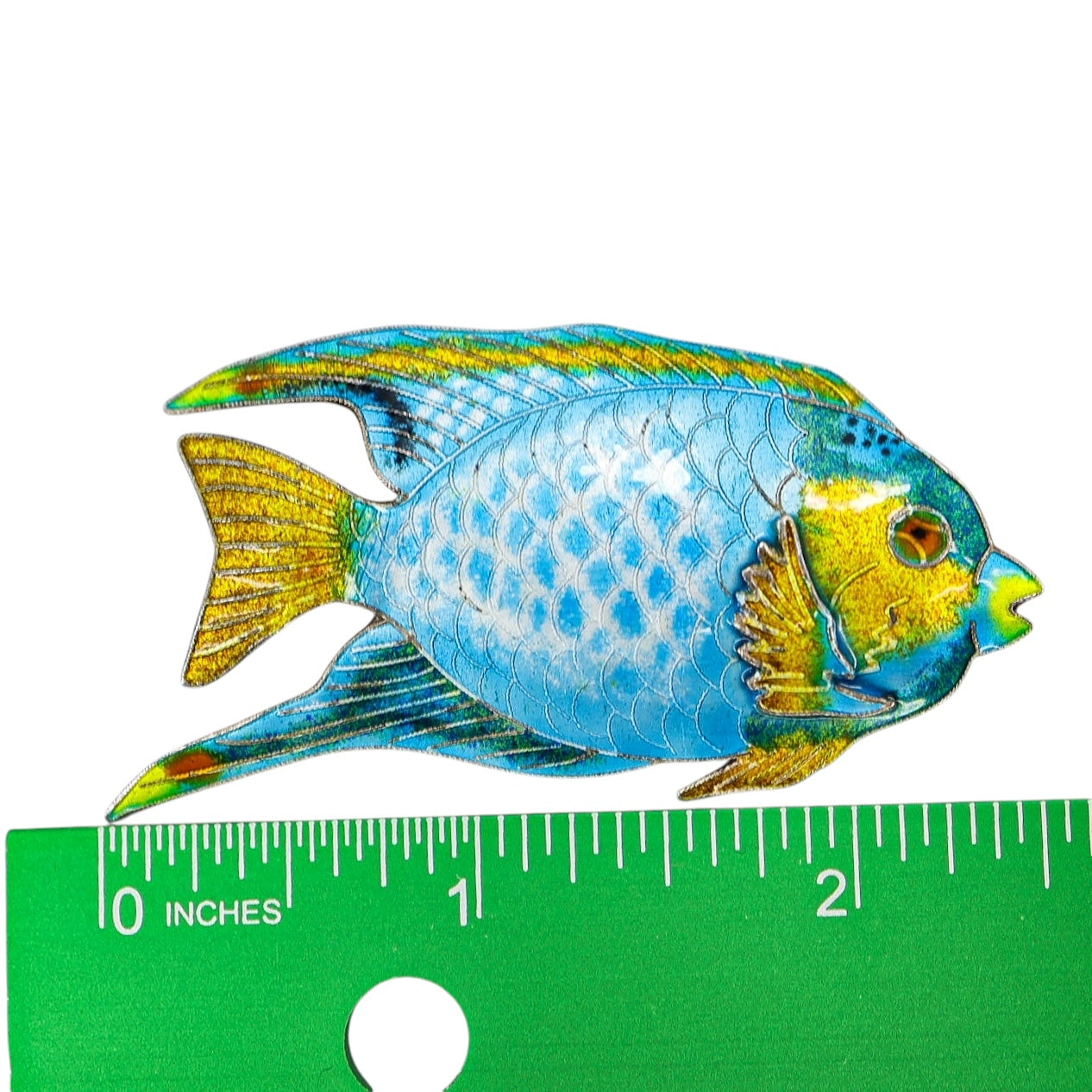 Vintage Blue Enamel Tropical Angel Fish Brooch Silver Plated