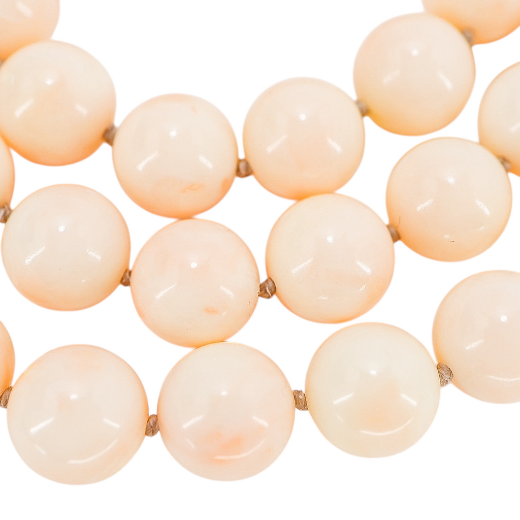 Blush Pink Angel Skin Momo Coral Necklace - New Strung w NOS Beads - 9mm 49g 18”