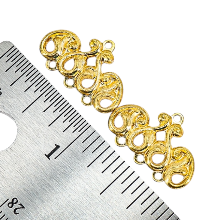 Vintage NOS 3-Strand Gold-tone Connector Findings - Scroll Design