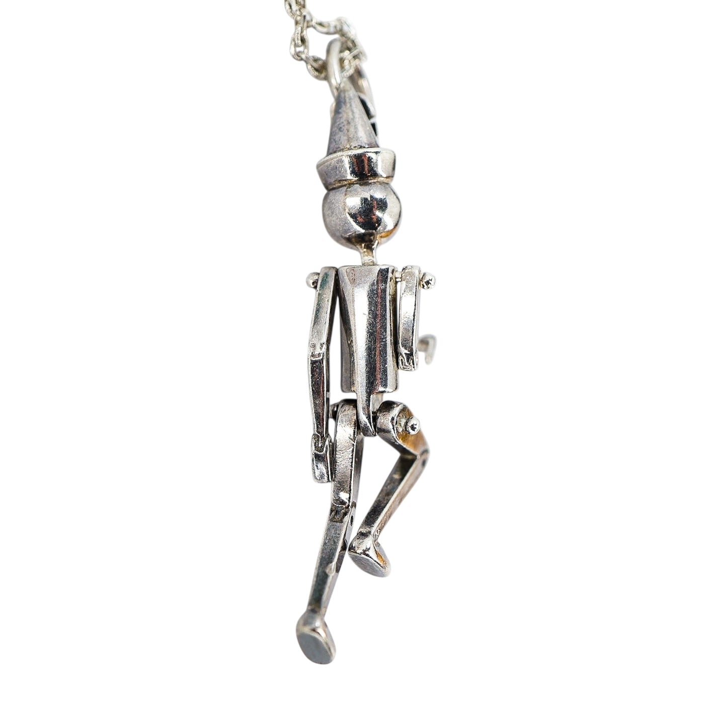 Vintage Sterling Silver Articulated Pinocchio Puppet Pendant Necklace