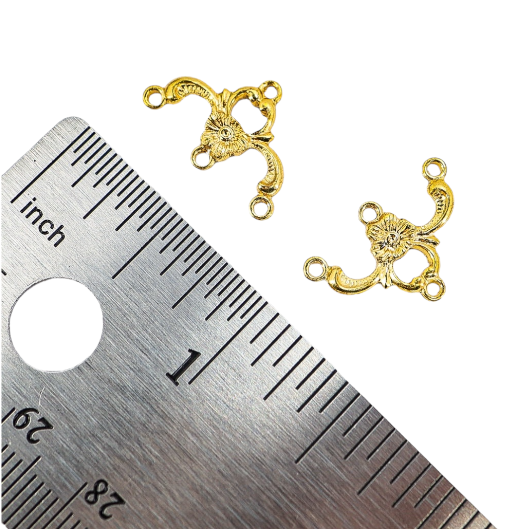 Vintage NOS 3-Strand Gold-tone Connector Findings -  Floral Design