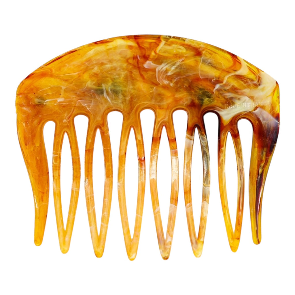 Vintage Made In France Orange Hair Combs Marbled Cellulose Acetate, Set of 2