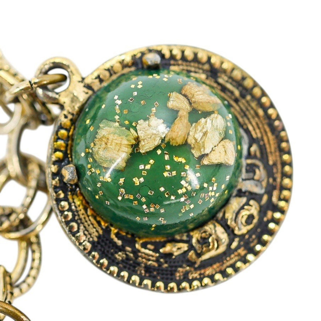 Bold Vintage Charm Bracelet Large Confetti-Style Lucite Resin Green Cabochons