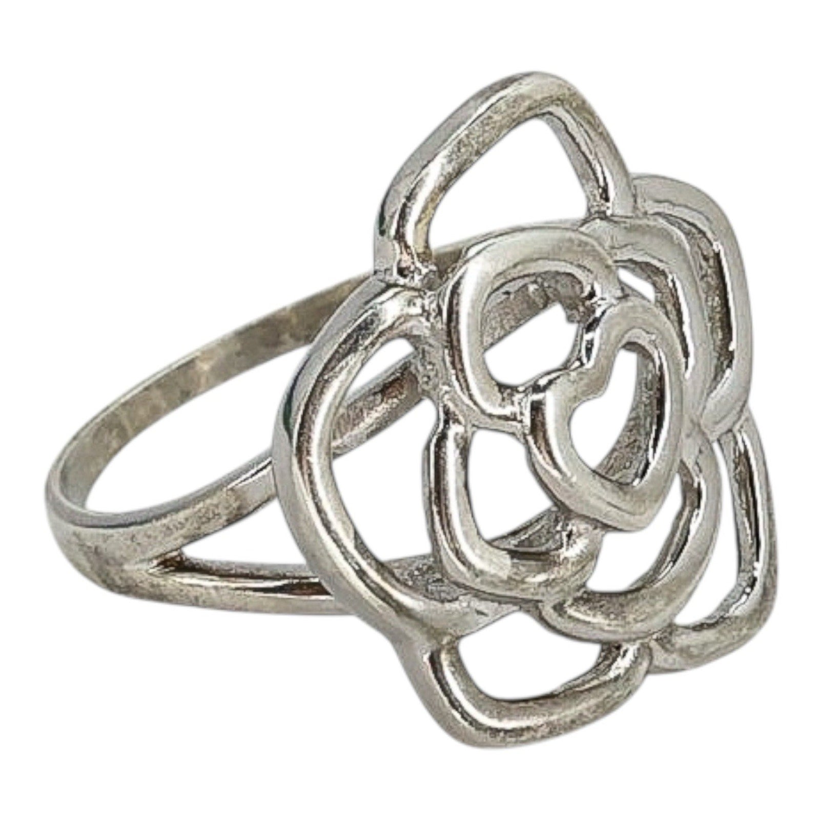 Sterling Silver Openwork Rose Ring 925 Floral Outline Heart Center 3.7G Size 9
