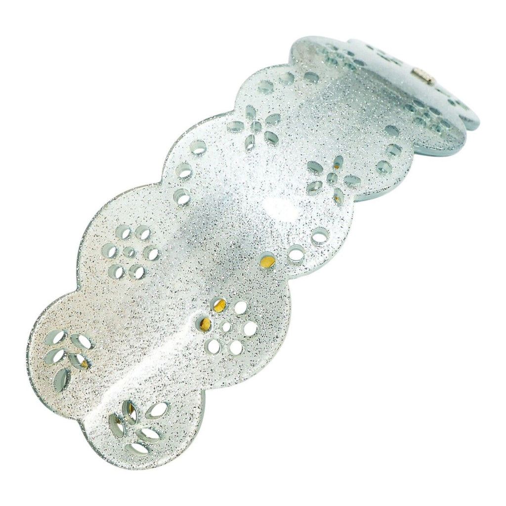 Vintage Alexander De Paris Hair Barrette Bridal Lace Look Light Blue Glittery