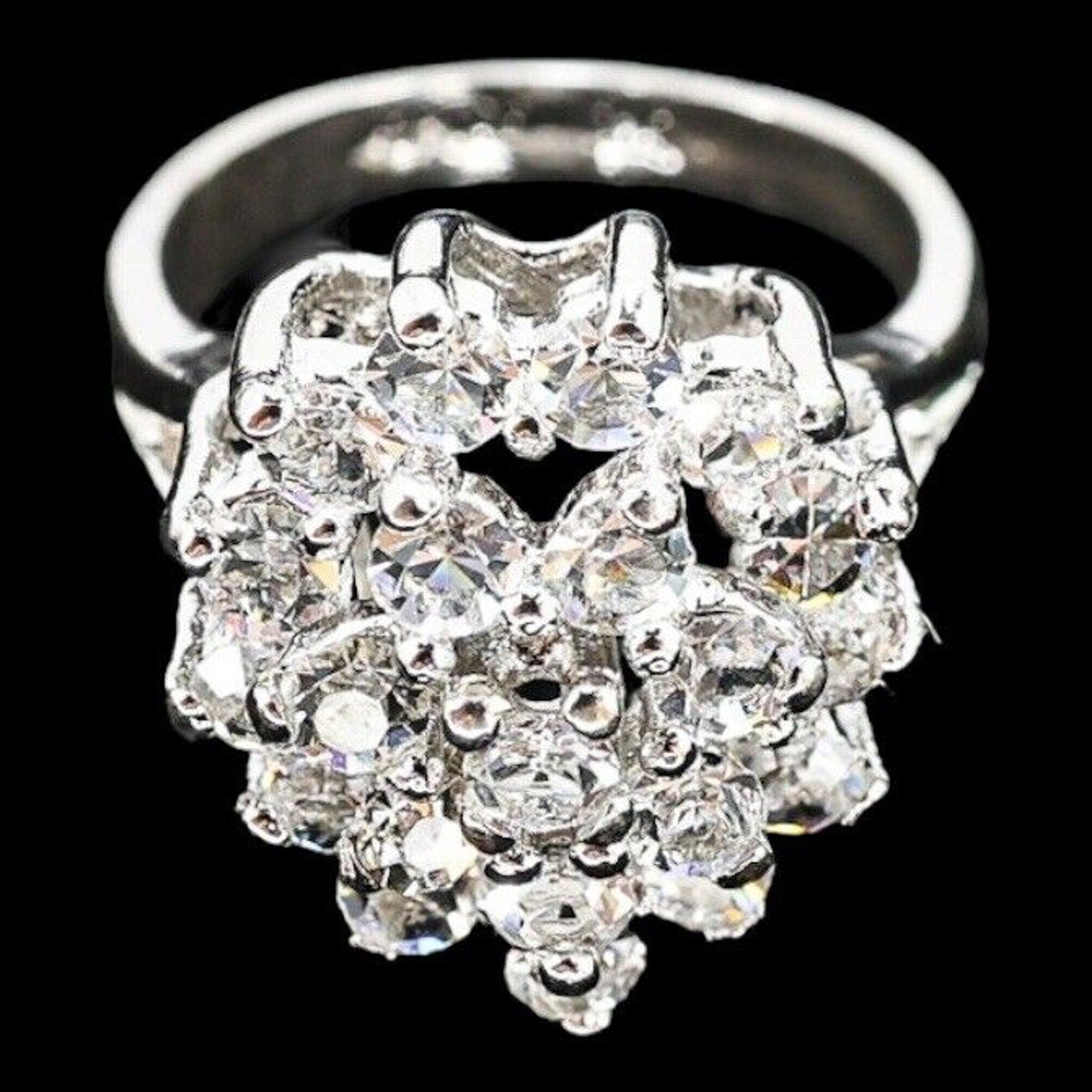 Vintage Uncas Mfg Sterling Silver Cubic Zirconia Cluster Ring Size 6 Excellent