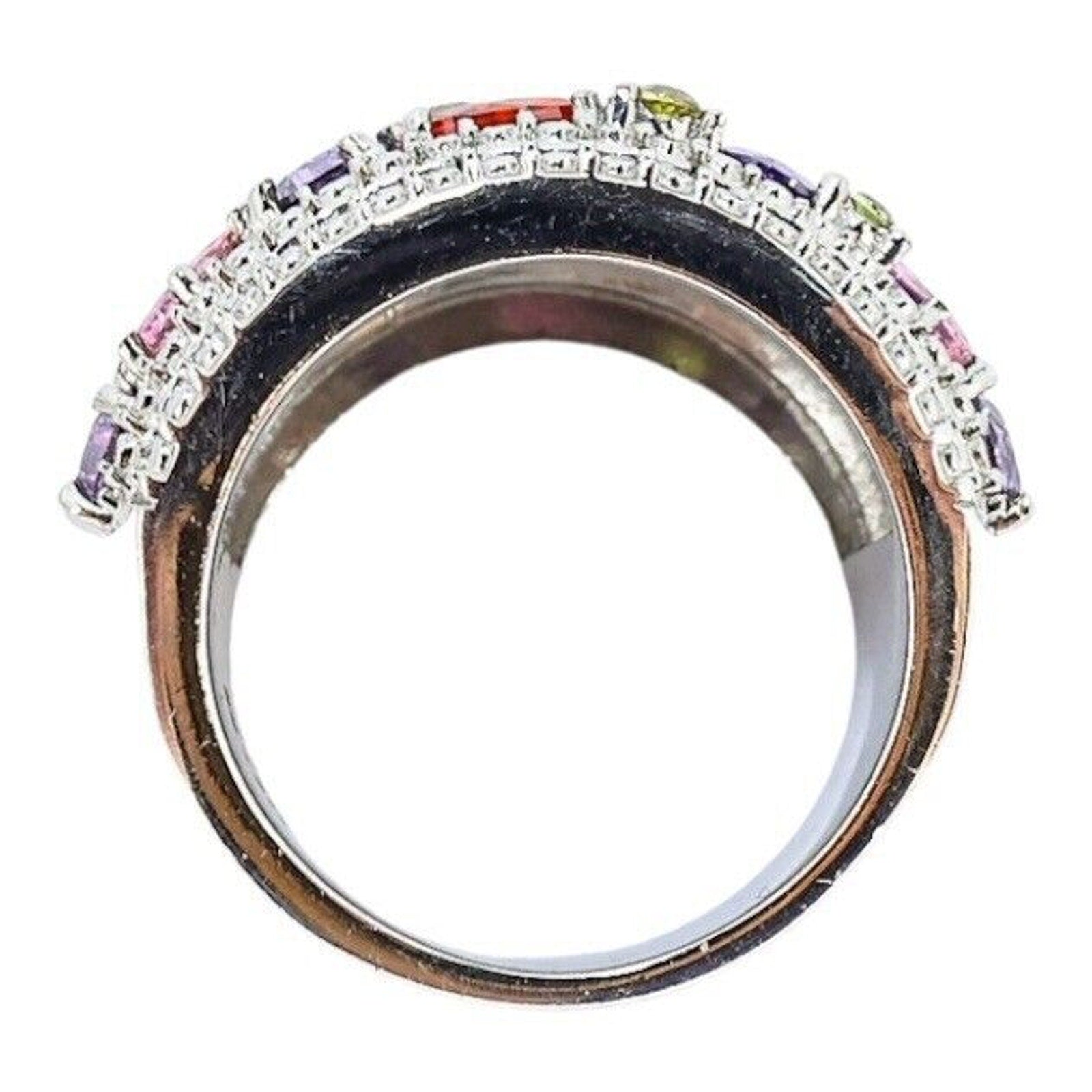 Large Statement Cocktail Ring Stainless Steel Multicolor Clustered Crystals Sz 8