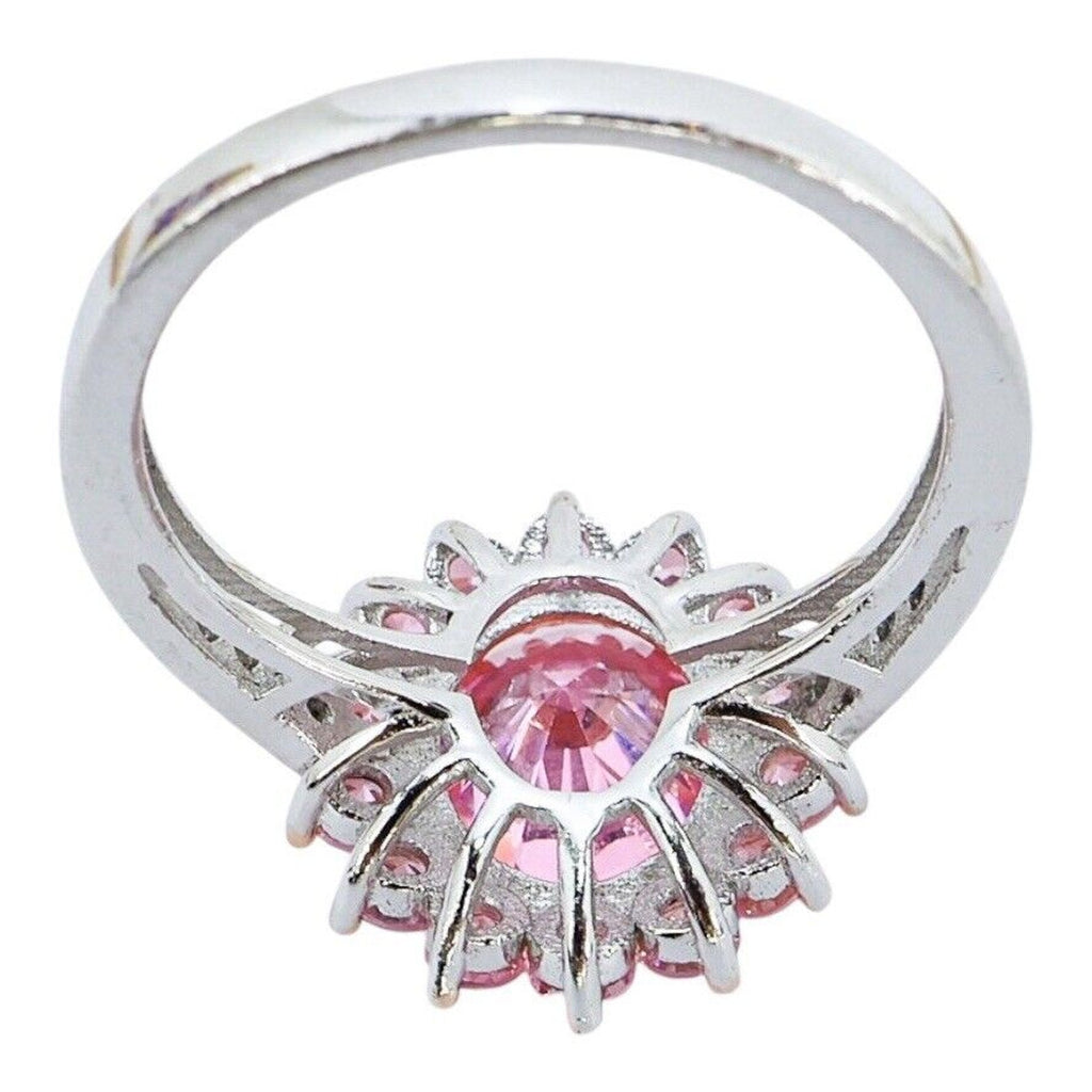 Large Statement Cocktail Sterling Silver Ring 925 Pink Oval Stone Size 7
