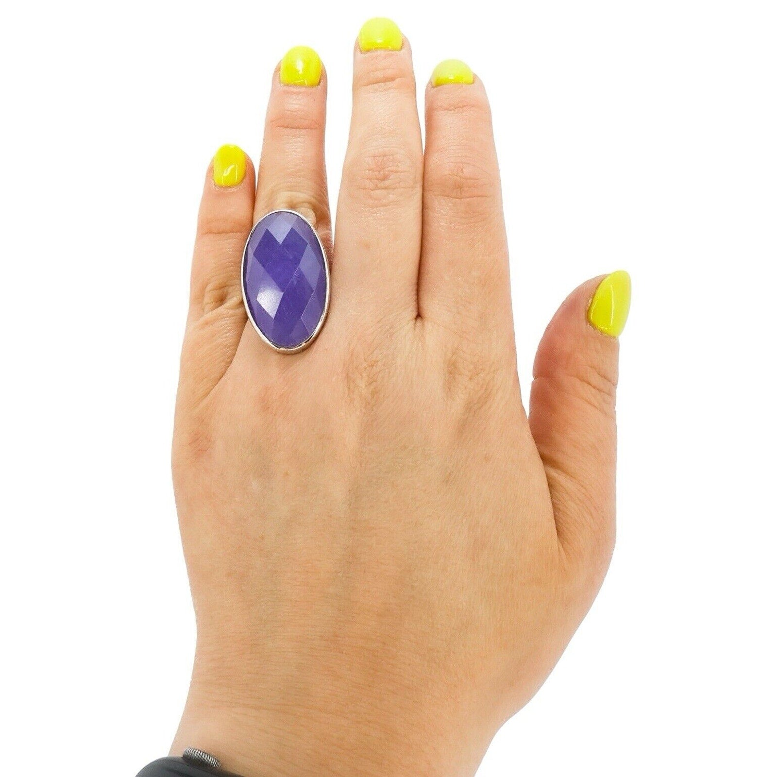 Statement Party Cocktail Ring Size 7 Sterling Silver 925 Purple Stone PJS