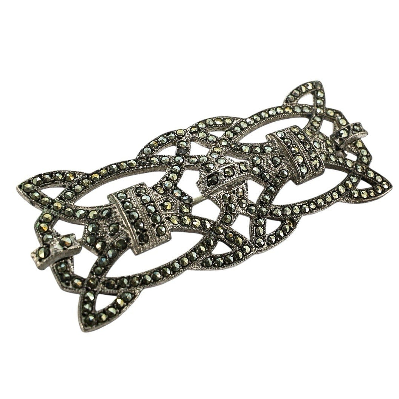 Vintage Sterling Silver Marcasite Brooch Art Deco Revival Geometric Pin