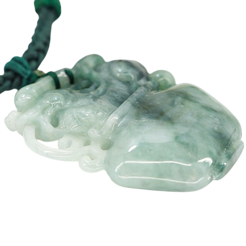 Undyed Jade Jadeite Carved Dragon Vessel Pendant Necklace 1.75 in x 1.3 in 30 G