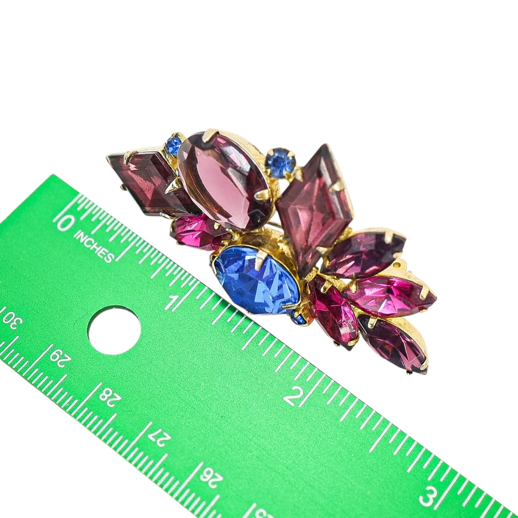Juliana D&E Rhinestone Brooch – Large 2.5” Fuchsia Purple & Blue