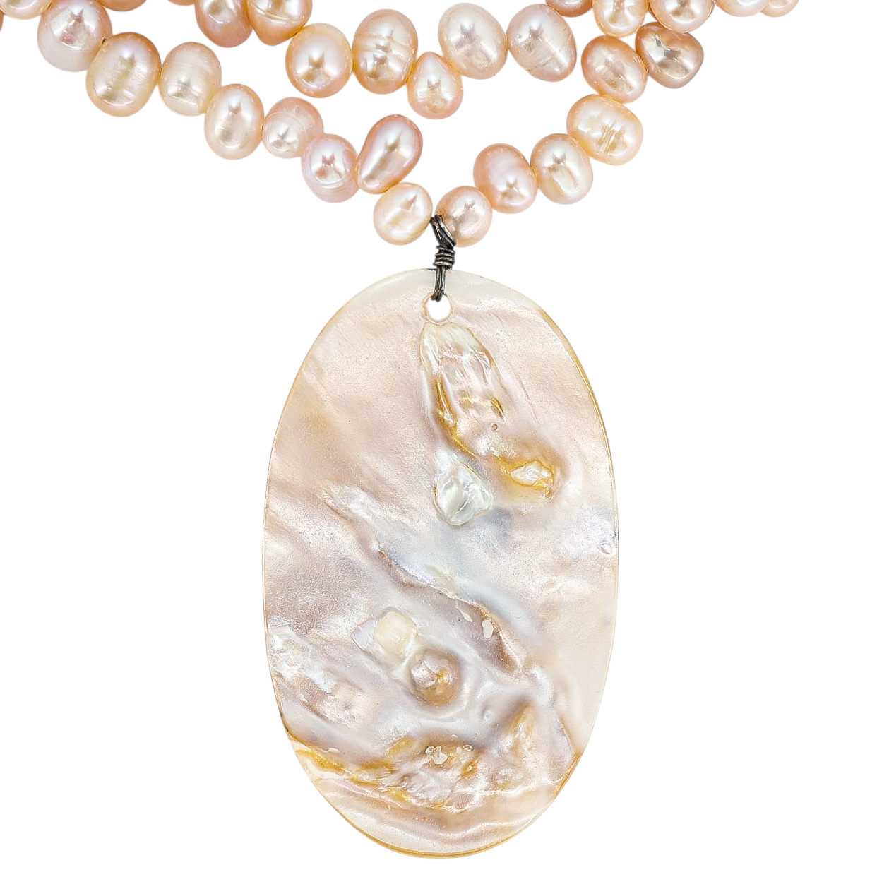 Freshwater Pearl Necklace & Bracelet Set with Large Oval Shell Pendant