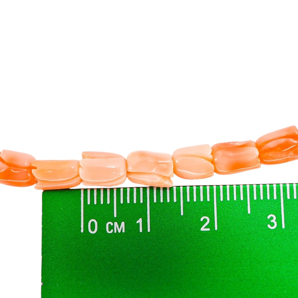 Vintage Carved Tulip Bud Salmon Pink Coral Necklace 15.5” 11.5 g
