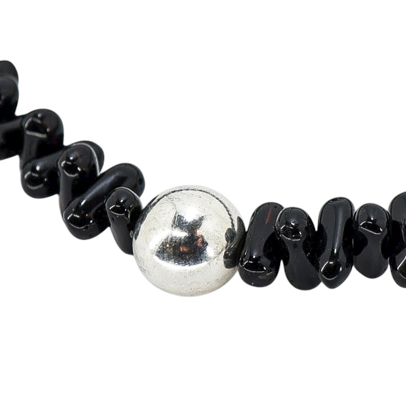 Natural Black Coral Bracelet With Sterling Silver Accent Bead