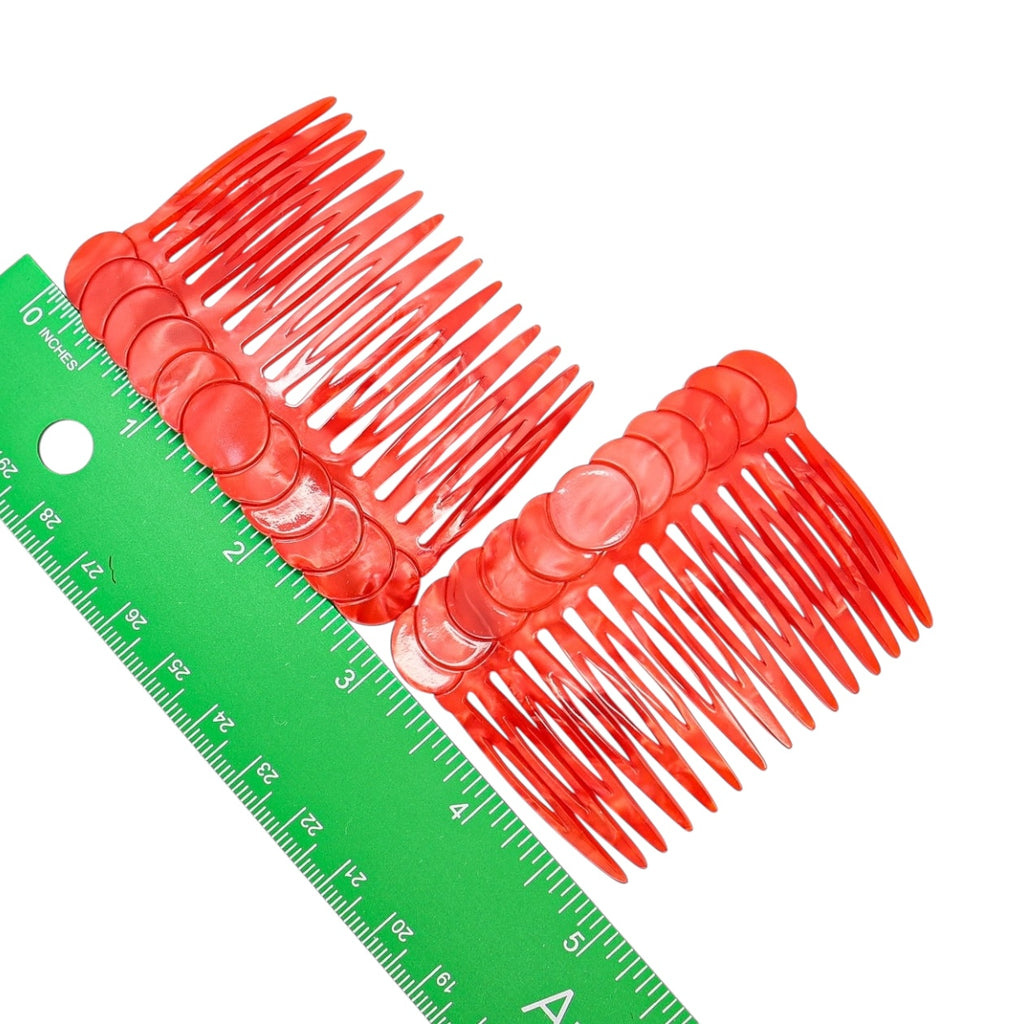 Vintage Handmade French Red Hair Combs – Marbled Cellulose Acetate, Set of 2