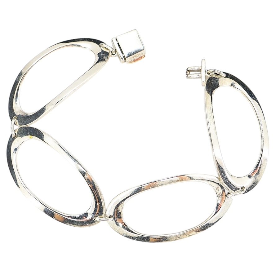 Modernist Sterling Silver Open Oval Link Bracelet – 7.75”, 24.6G