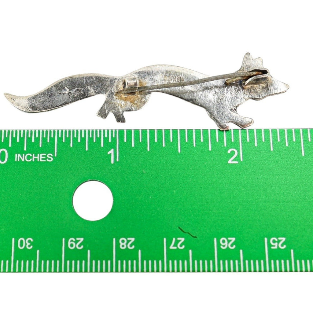 Vintage MCM Handmade Sterling Fox Brooch Silver Mexico Stamp C-Clasp 2.5” 1950s