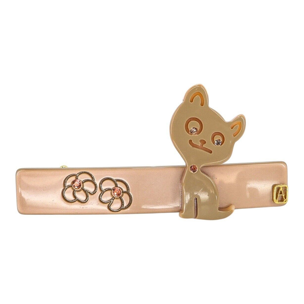 Vintage Alexander De Paris Hair Clip Barrette Rose Beige Lucite Cat With Tag