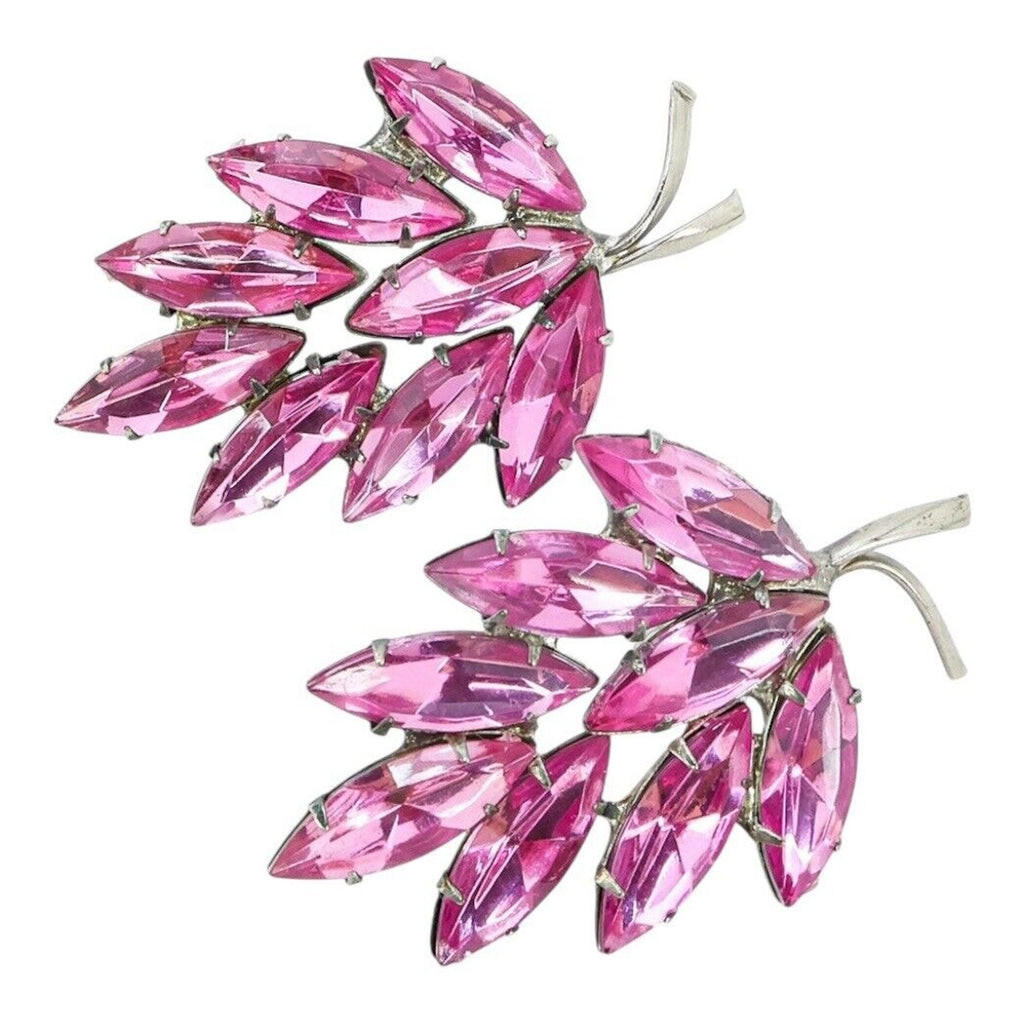 Vintage 50s Bold ~2" Statement Pink Selenium Glass UV Glow Rhinestone Earrings