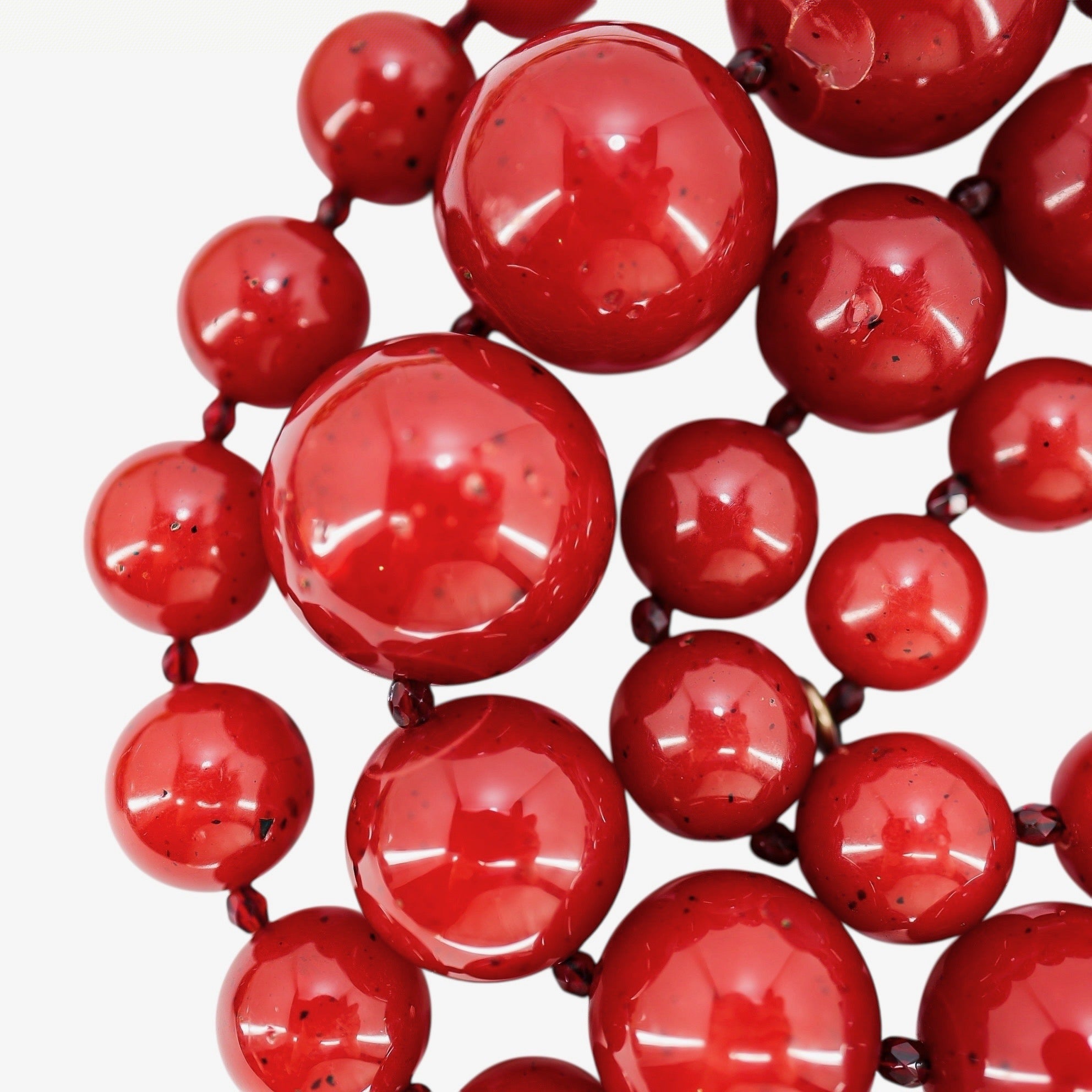 BEN-AMUN Vintage 80s Statement Necklace Cherry Red Resin Graduated Beads