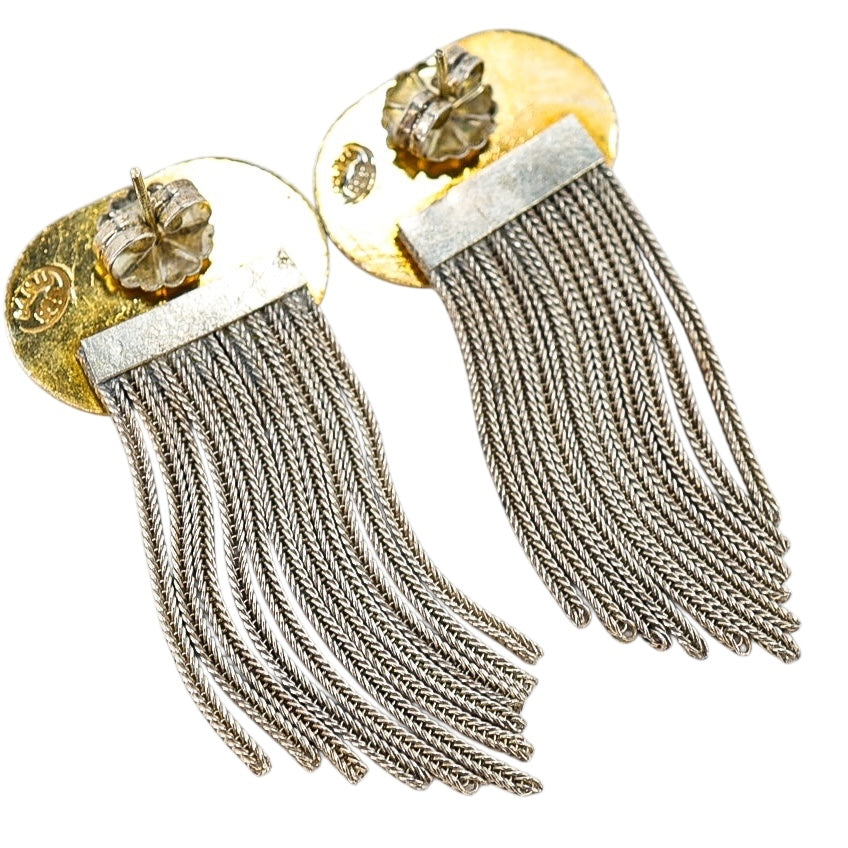 Vintage BANU 925 Enamel Tassel Earrings Turkish Ottoman Revival Jewelry