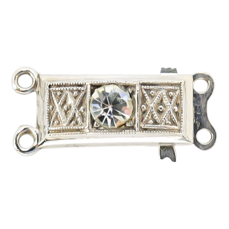 Vintage European 835 Silver Box Clasp with Faceted Crystal – 2-Strand Art Deco Style