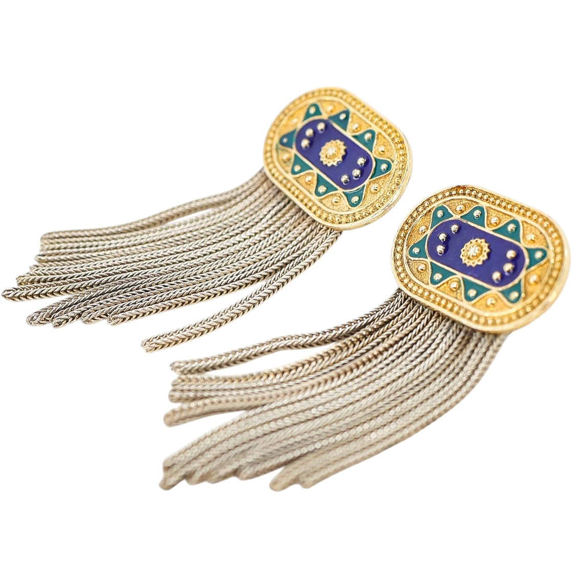 Vintage BANU 925 Enamel Tassel Earrings Turkish Ottoman Revival Jewelry