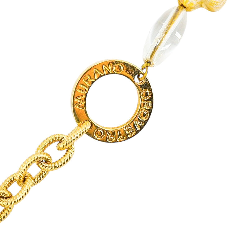 OroVetro - Signed Murano Necklace & Bracelet Set - Cream And Gold Foil Beads