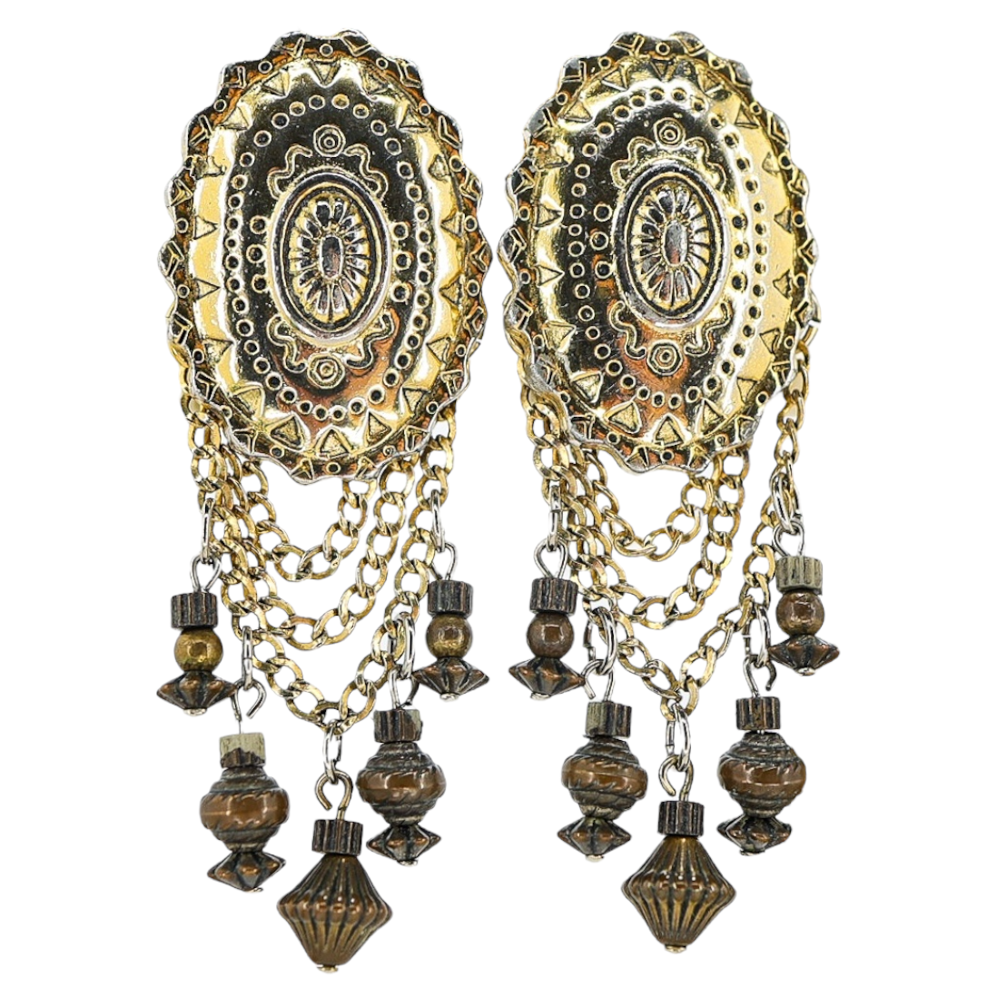 Vintage Ginnie Johansen GJD Clip On Earrings Concho Motif ~3” Boho Chic