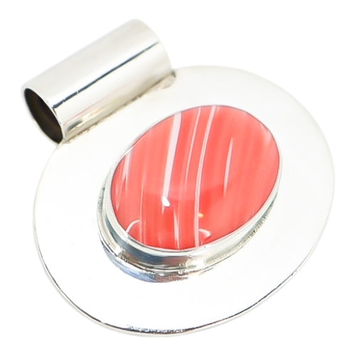 Vintage Sterling Modernist Pendant with Natural Pink Conch Shell Cabochon