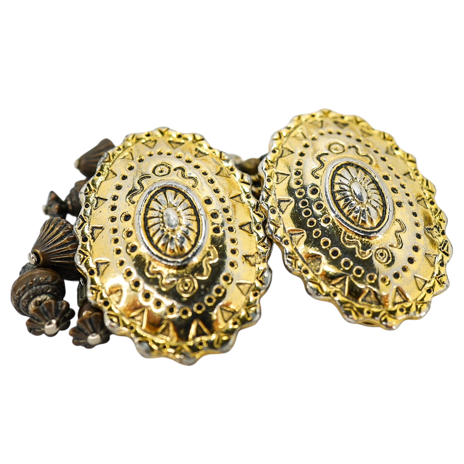 Vintage Ginnie Johansen GJD Clip On Earrings Concho Motif ~3” Boho Chic
