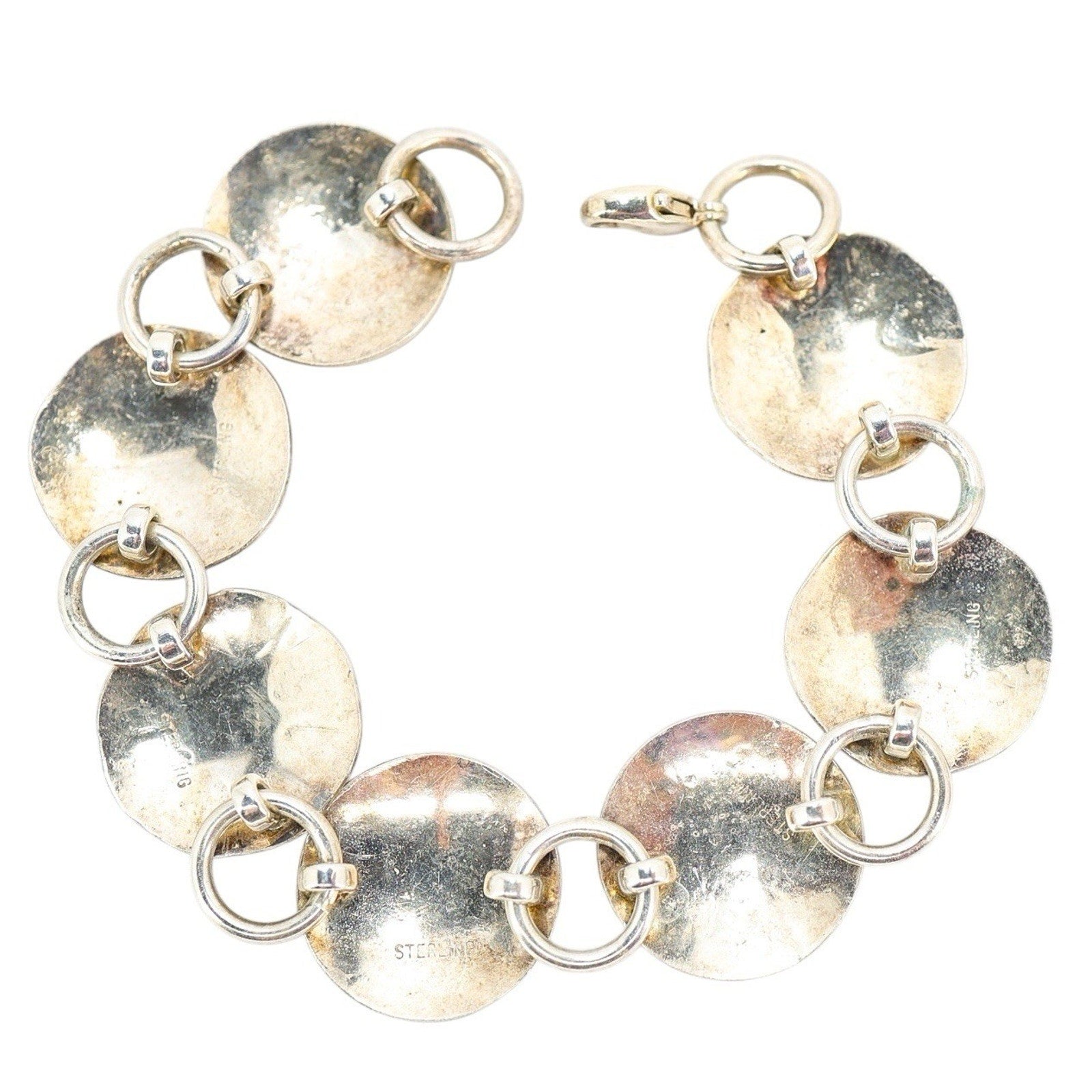 Sterling Silver Concho Bracelet Stamped Each Link Lobster Clasp Starburst 19.8g