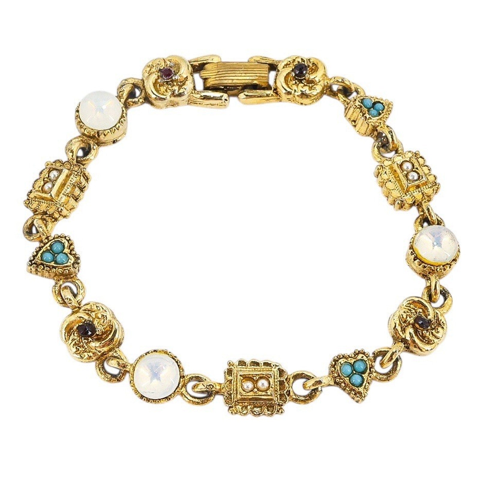 Vintage Signed ART Charm Bracelet Ornate Victorian Revival GoldTone 7.3”