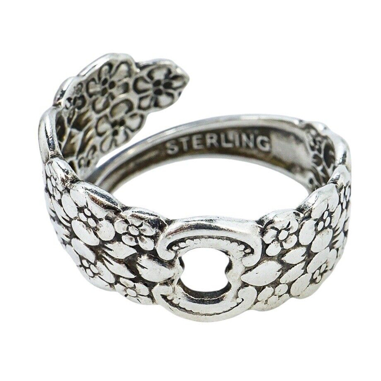 Vintage Sterling Silver Artisan Filigree Bypass Ring Size 8 Ornate Floral Design