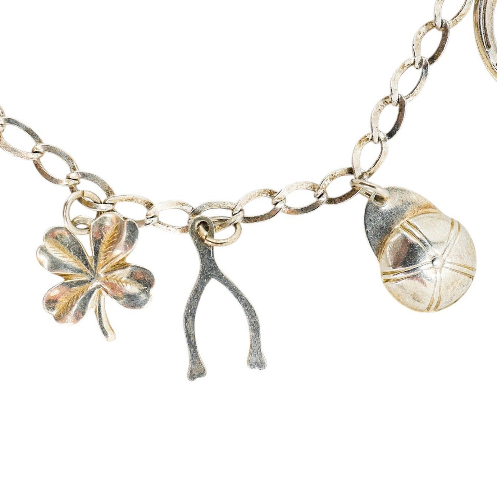 Vintage Sterling Silver Charm Bracelet Musical Sports Love Faith Lucky Symbols