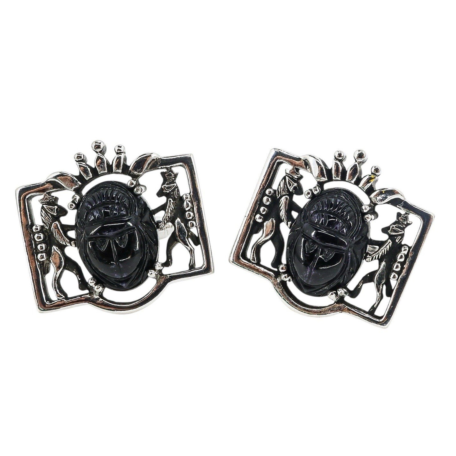 Hickok Egyptian Revival Scarab Cufflinks – Lions & Crown