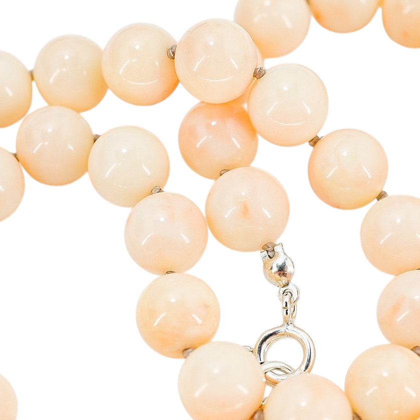 Blush Pink Angel Skin Momo Coral Necklace - New Strung w NOS Beads - 9mm 49g 18”