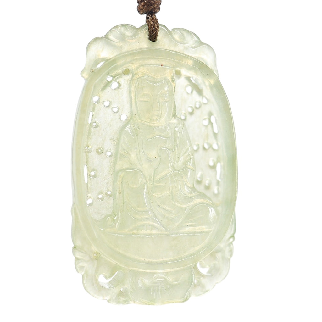 Jade Jadeite Finely Hand Carved Buddha Pendant Necklace 1 5/8 in x 1 in 11g