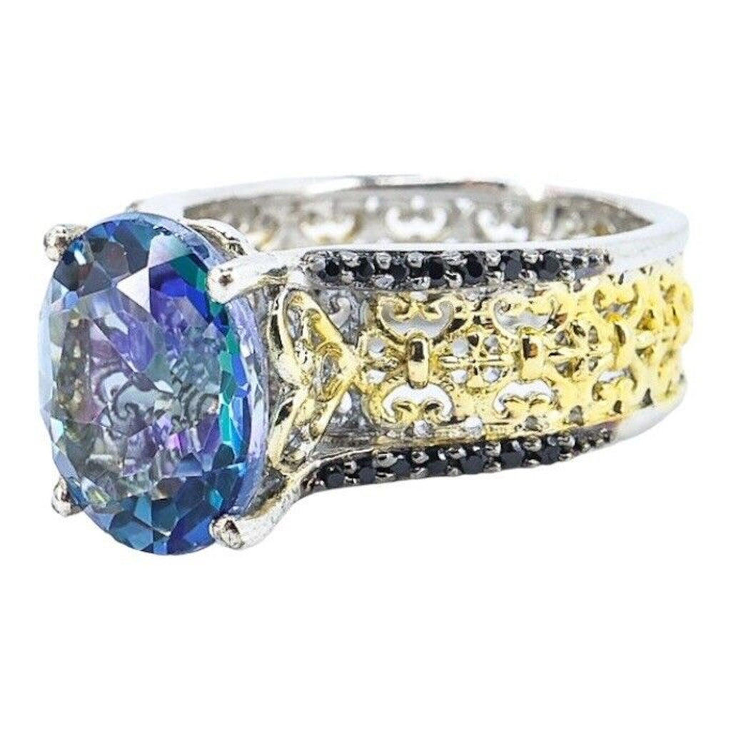 Large Statement Mystic Topaz Sterling Silver Ring STS Chuck Clemency Size 7.5