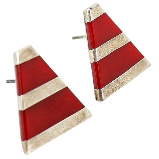 Red Enamel Triangle Sterling Silver Earrings – Mexico Modernist Design