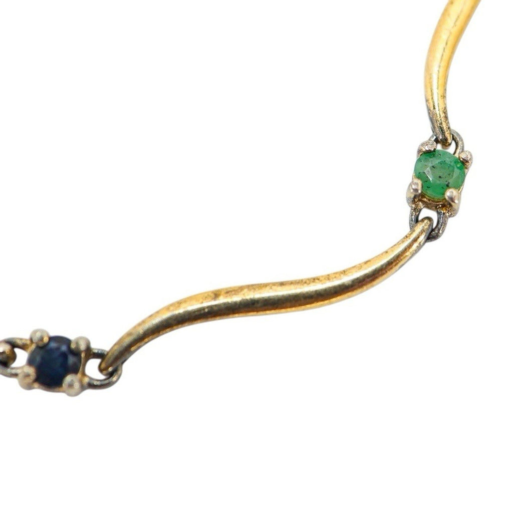 Vintage Vermeil Sterling Silver Bracelet Wavy Link W Simulated Gems 7”